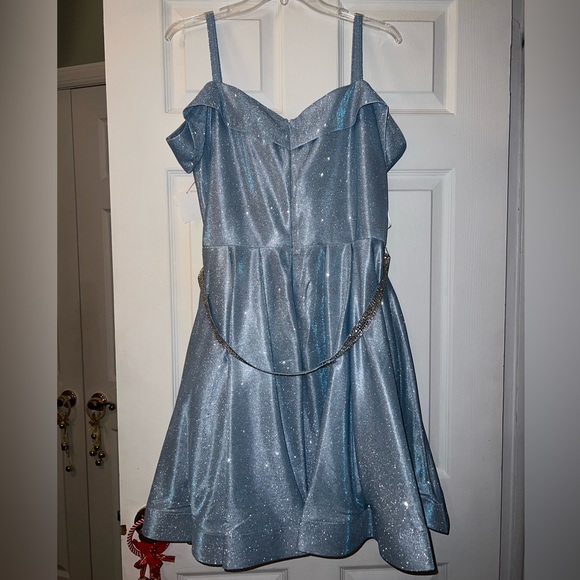 Blue Sparkly V-Neck Dress - Picture 2 of 3